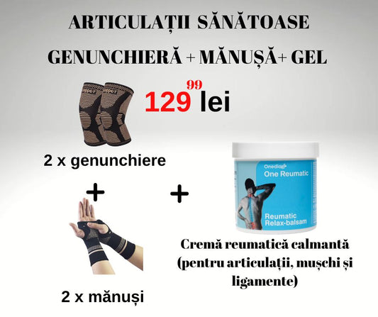 Genunchieră + Mănușă cu fir de cupru + Gel reumatic