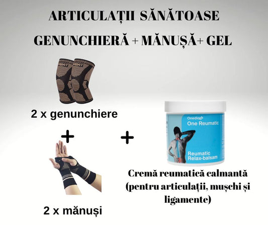 Genunchieră + Mănușă cu fir de cupru + Gel reumatic