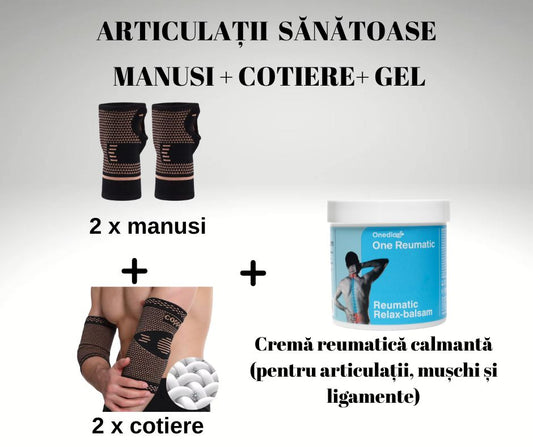 Mănușă + Cotieră cu fir de cupru + Gel reumatic